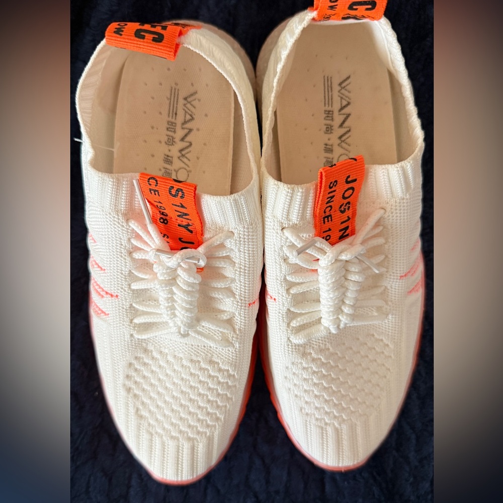 Women Leisure Flying Weave Neon Orange Color Contrast Sneakers Size 7.5 - Picture 6 of 10